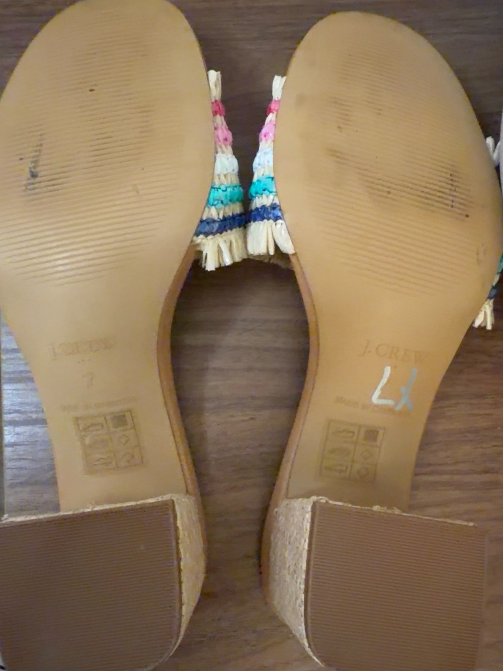 J.Crew Rainbow Raffia Woven Mule Sandals Block Heel Boho Size 7 - Picture 7 of 8